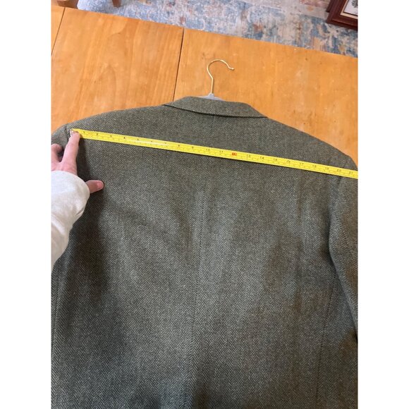 Oscar De La Renta green herring bone lams wool blazer sz 46L single vent 2 butto - Picture 9 of 11